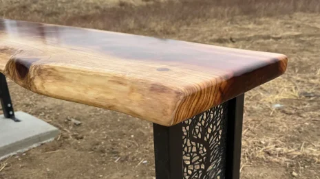 Redwood Outdoor Bench being installed