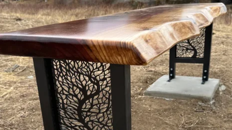 Redwood Outdoor Bench being installed