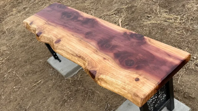 Redwood Outdoor Bench being installed