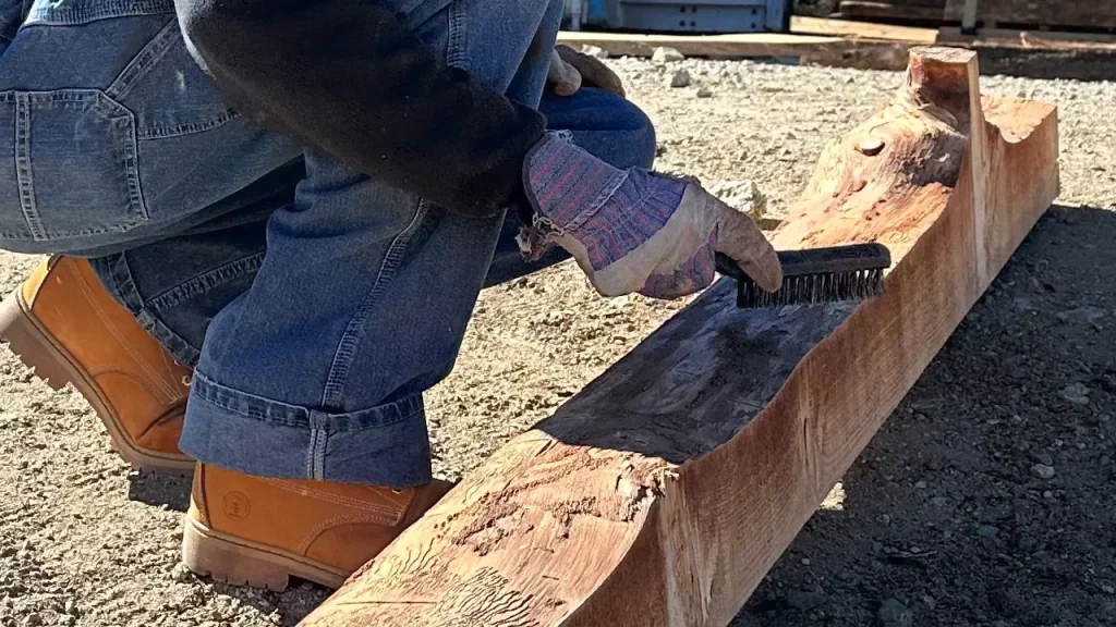 Live Edge Beam being cleaned
