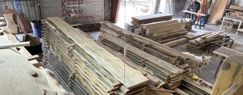 pre cut slabs in shop storage