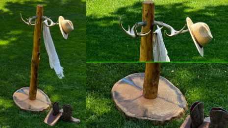 Pine Coat Rack with Antlers