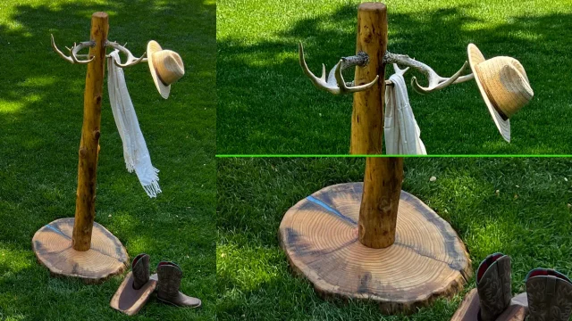 Pine Coat Rack with Antlers